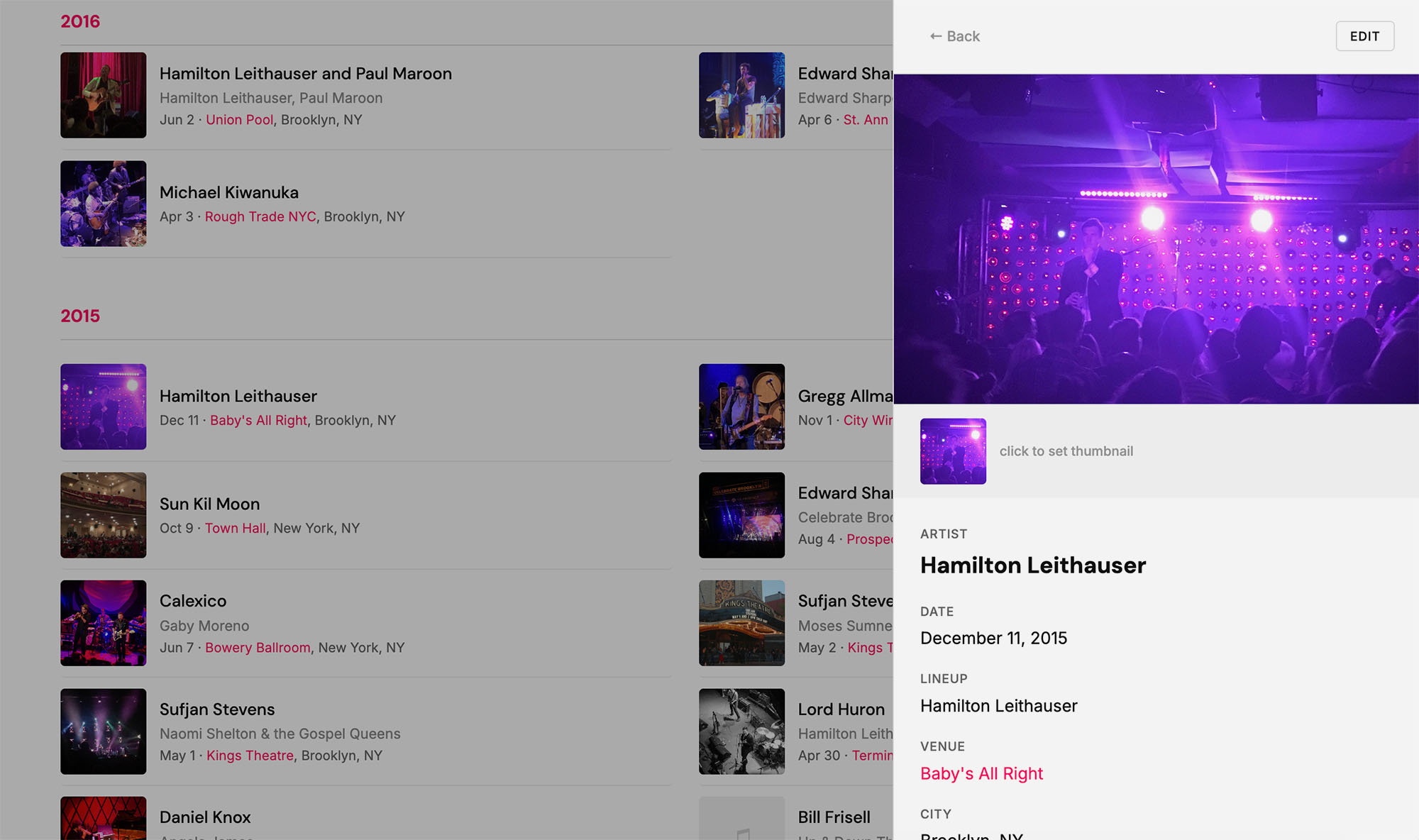 Concert Timeline - admin view